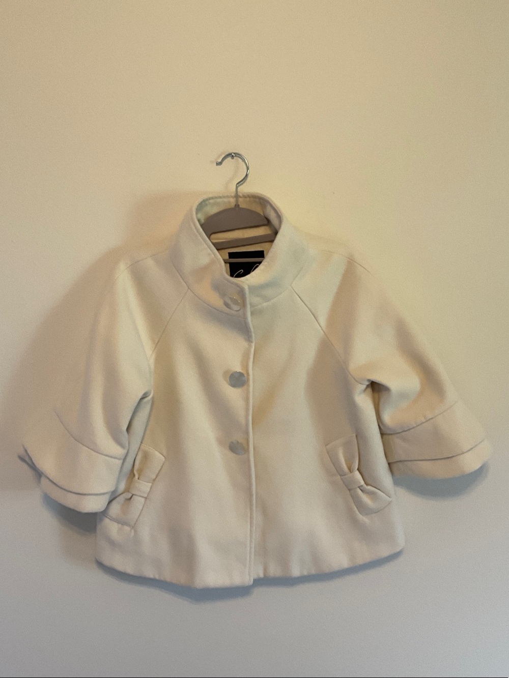 C. Luce Cream Girls' Peacoat with Pocket Bows